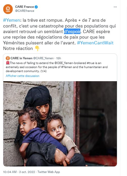 Réaction de l'ONG CARE face à l'échec de la trêve au Yémen